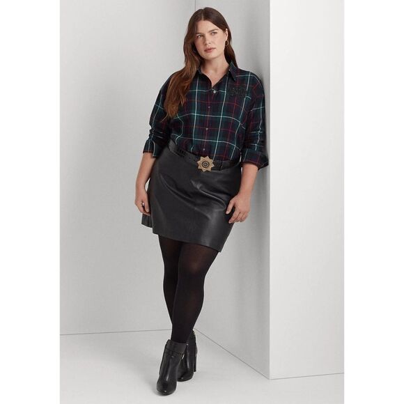 New! RALPH LAUREN Plus Size Lamb Leather Pencil Mini Skirt Black 14W Miniskirt - Picture 3 of 4